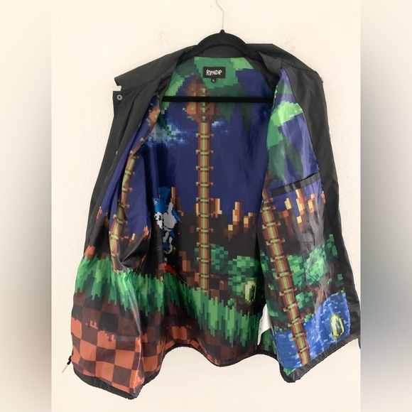 RIP N DIP Men's Black Hooded Windbreaker Jacket Sonic Cat Snap Button Large - Picture 3 of 12